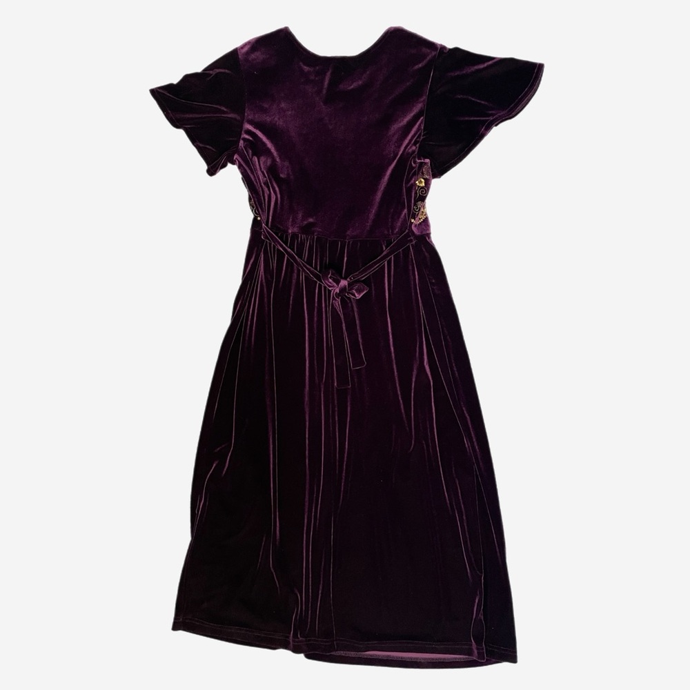 Vintage 90s Another Thyme Plum purple velvet floral embroidered midi medieval L - Picture 11 of 11